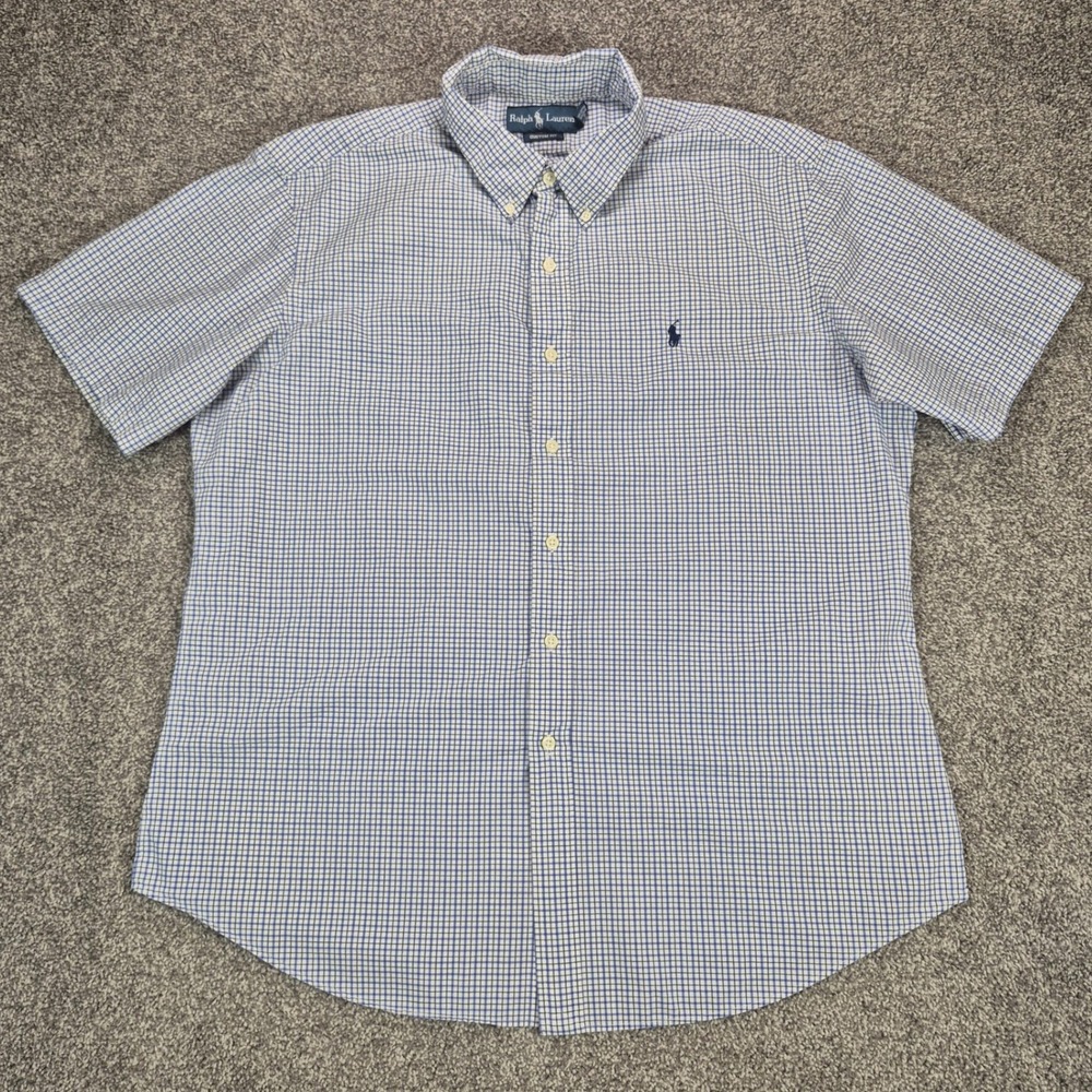 Ralph Lauren Shirt‎ Mens XL Blue Check Short Sleeve Button Down Cotton